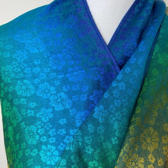 RARE! NWOT Pashmina 100% Pashmina Scarf Wrap Shawl 27 x 70" Rainbow - Picture 3 of 7
